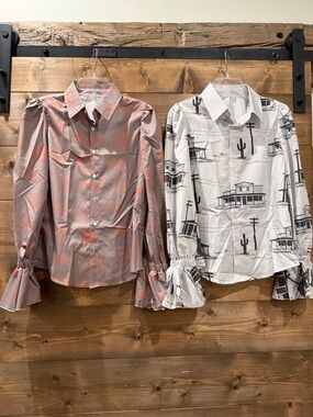 Western Print Bell Sleeve Tops - 2
